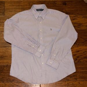 Ralph Lauren Men's White and Blue Pinstripe Shirt